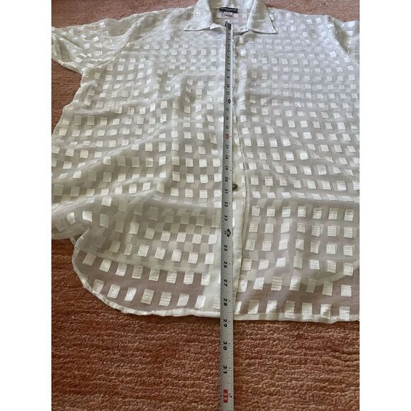 Vintage Notations Sheer Blouse 2X White Gold Geometric Button Down USA - Picture 3 of 6